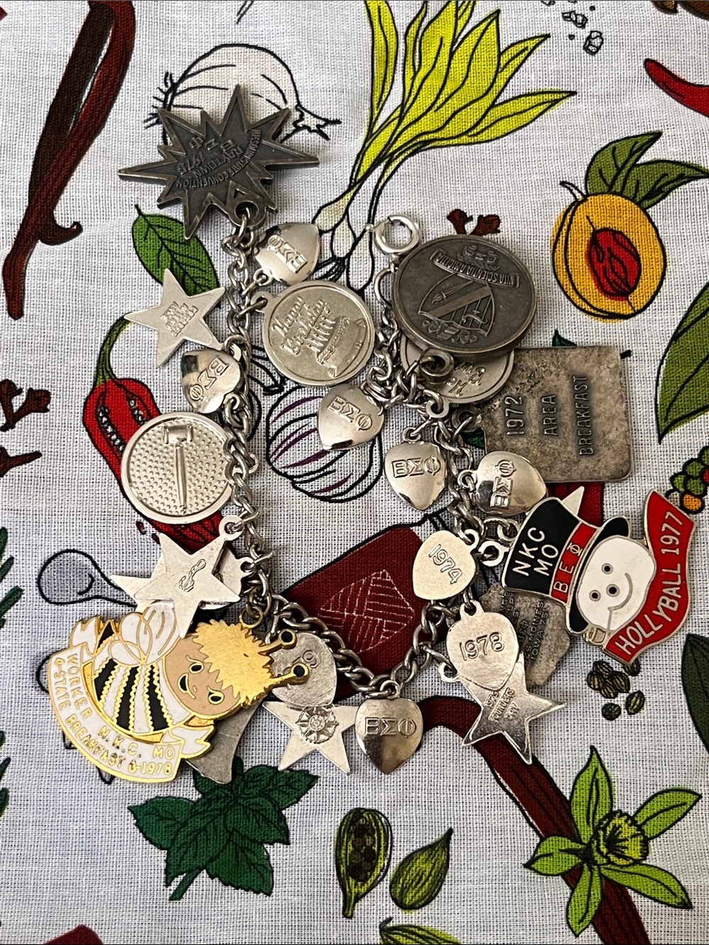 Silver-Tone Charm Bracelet with Yellow Enamel Angel Accent and Keepsake Tags